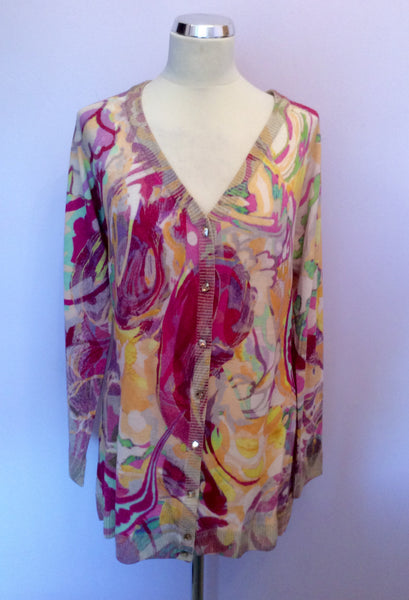 Escada Multi Coloured Print Silk Blend Cardigan Size 40 UK 12 - Whispers Dress Agency - Sold - 1