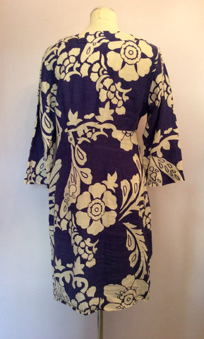 Boden Purple & White Floral Print Linen Dress Size 12L - Whispers Dress Agency - Sold - 2