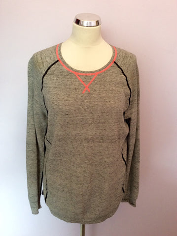 Oui Grey & Black Cotton Top With Pink Neon Stitch Trim Size 14 - Whispers Dress Agency - Womens Tops - 1