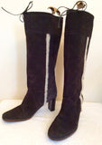 Italian Ambre Dark Brown Suede Faux Fur Trim Boots Size 7.5/41 - Whispers Dress Agency - Womens Boots - 2