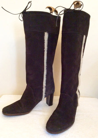 Italian Ambre Dark Brown Suede Faux Fur Trim Boots Size 7.5/41 - Whispers Dress Agency - Womens Boots - 2