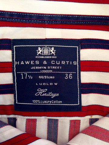Hawes & Curtis Red, White & Blue Stripe Cotton Shirt Size 17.5" - Whispers Dress Agency - Sold - 2