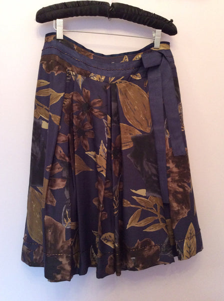 Essentiels Antwerp Dark Blue & Brown Floral Print Silk Skirt Size 12 - Whispers Dress Agency - Womens Skirts - 1