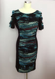 Per Una Black & Blue Print Insert Pencil Dress Size 10 - Whispers Dress Agency - Womens Dresses - 1