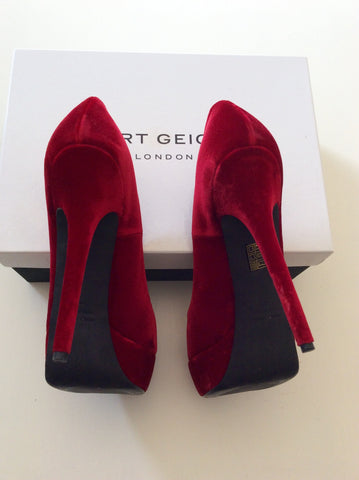 Kurt Geiger Red Velvet Peeptoe Platform Sole High Heels Size 7.5/41 - Whispers Dress Agency - Womens Heels - 4
