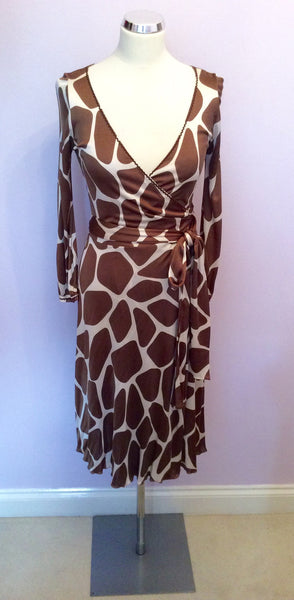 Moschino Cheap And Chic Bronze & Ivory Print Wrap Dress Size 8 - Whispers Dress Agency - Womens Dresses - 1