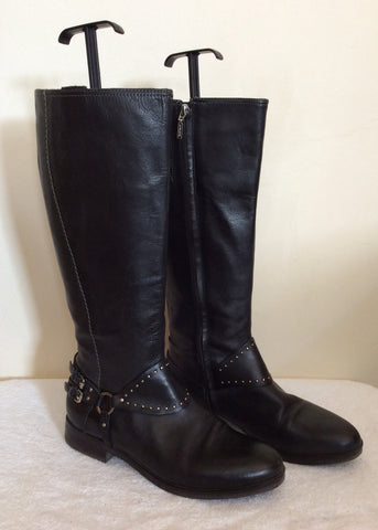 Geox Black Leather Buckle & Stud Trim Knee Length Boots Size 7/40 - Whispers Dress Agency - Womens Boots - 1