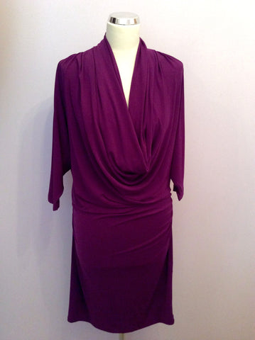 Biba Purple Cowl Neck Stretch Dress Size 12 - Whispers Dress Agency - Sold - 1