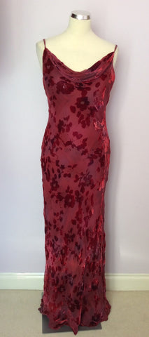 Monsoon Deep Red Floral Long Strappy Dress & Wrap Size 12 - Whispers Dress Agency - Sold - 2