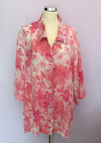 Elizabeth By Liz Claibourne Pink Floral Linen Shirt Size XL - Whispers Dress Agency - Sold - 1