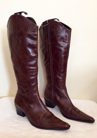 Marks & Spencer Dark Brown Leather Knee High Boots Size 8/42 - Whispers Dress Agency - Womens Boots - 1