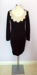 Monsoon Black Fine Knit & Pale Gold Applique Trim Dress Size S - Whispers Dress Agency - Womens Dresses - 1