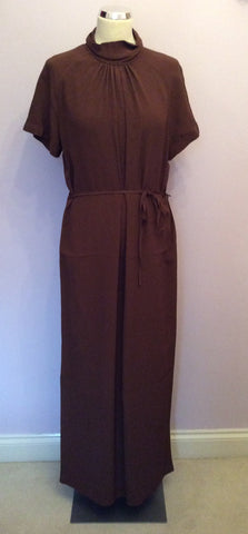 Brand New Marks & Spencer Autograph Brown Long Belted Dress Size 14 - Whispers Dress Agency - Womens Dresses - 1