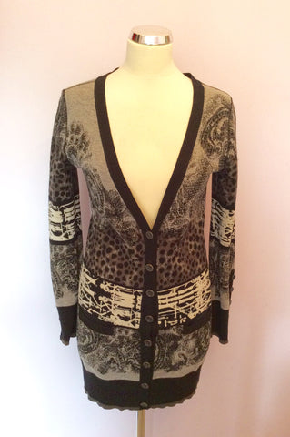 Marccain Black, Grey & Ivory Print Wool Blend Cardigan Size N2 UK 10/12 - Whispers Dress Agency - Womens Knitwear - 1