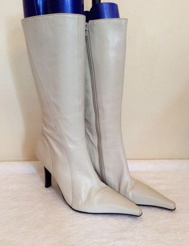 Jane Shilton Ivory Leather Calf Length Boots Size 3.5/36 - Whispers Dress Agency - Womens Boots - 3