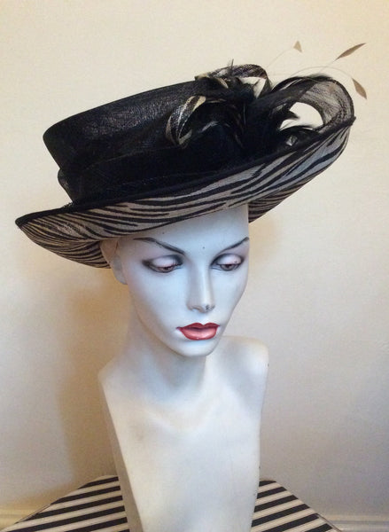 Marks & Spencer Autograph Black & Cream Print Formal Hat - Whispers Dress Agency - Womens Formal Hats & Fascinators - 1