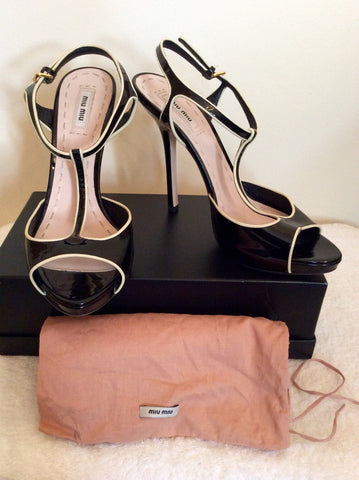 Brand New Miu Miu Black Patent Leather Heels Size 7.5/41 - Whispers Dress Agency - Sold - 1