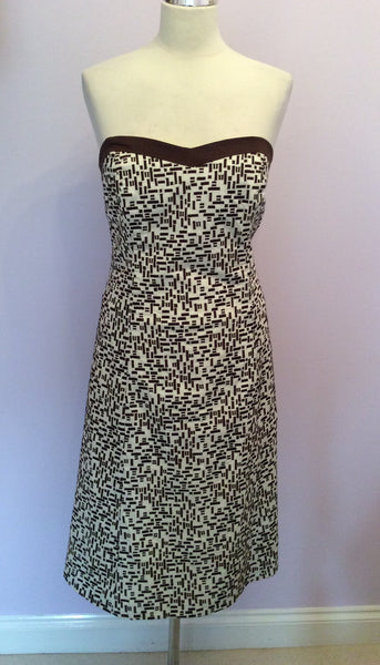 Coast Ivory & Brown Print Strapless Cotton Dress Size 16 - Whispers Dress Agency - Womens Dresses - 1