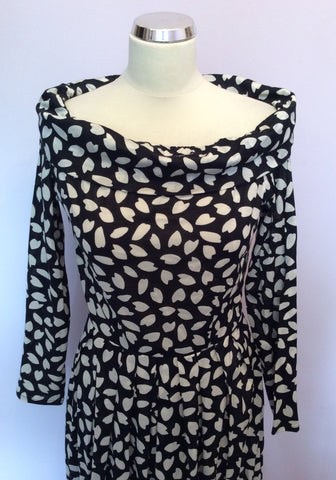 Vintage Jaeger Black & White Print Wide Neck Dress Size 10 - Whispers Dress Agency - Sold - 2