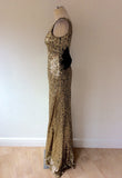 NAZZ COLLECTION GOLD SEQUINED WITH BLACK BOW LONG EVENING DRESS SIZE 12 - Whispers Dress Agency - Sold - 4