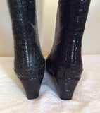Black Crocodile Print Wedge Heel Wellington Boots Size 6/39 - Whispers Dress Agency - Sold - 3
