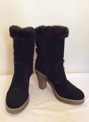 Carvela Dark Brown Suede & Faux Fur Trim Ankle Boots Size 5/38 - Whispers Dress Agency - Womens Boots - 1