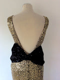 NAZZ COLLECTION GOLD SEQUINED WITH BLACK BOW LONG EVENING DRESS SIZE 12 - Whispers Dress Agency - Sold - 6