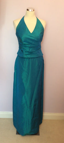 Monsoon Turquoise Silk Halterneck Top & Long Evening Skirt Size 10 - Whispers Dress Agency - Womens Dresses - 1