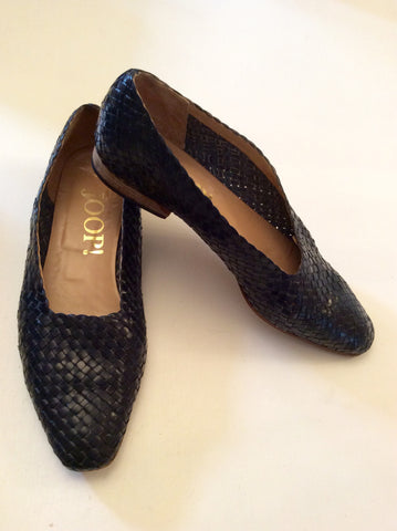 Joop Dark Blue Italian Leather Woven Flat Shoes Size 5/38 - Whispers Dress Agency - Sold - 1