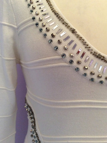 Hot Miami Styles Ivory Beaded Stretch Bodycon Dress Size M - Whispers Dress Agency - Womens Dresses - 2