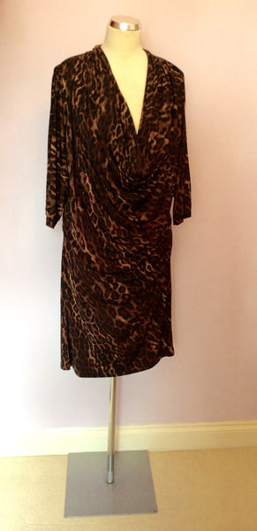 BRAND NEW BIBA BROWN LEOPARD PRINT COWL DRESS SIZE 16 - Whispers Dress Agency - Womens Dresses - 1