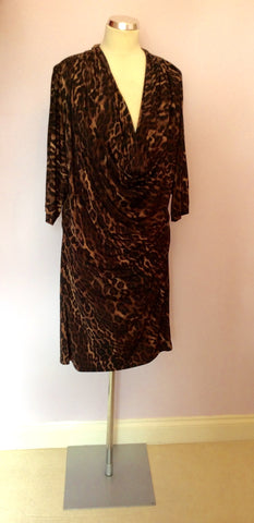 BRAND NEW BIBA BROWN LEOPARD PRINT COWL DRESS SIZE 16 - Whispers Dress Agency - Womens Dresses - 1