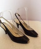Vintage Bruno Magli Black Italian Leather Slingback Heels Size 3.5 /36 - Whispers Dress Agency - Sold - 3