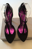 FAITH BLACK SUEDE & PATENT LEATHER T BAR HEELS Size 6/39 - Whispers Dress Agency - Womens Heels - 2
