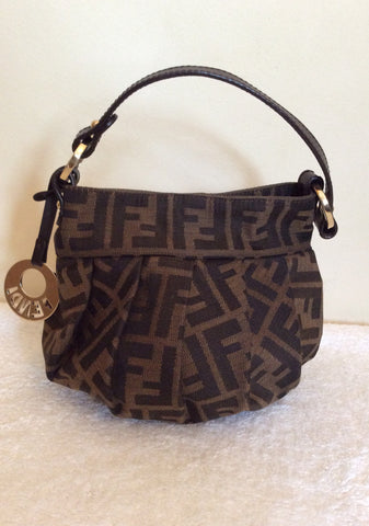 Fendi Small Brown Leather & Canvas Pouchette Bag - Whispers Dress Agency - Sold - 1