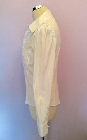 Karen Millen White V Neck Ruched Long Sleeve Shirt Size 14 - Whispers Dress Agency - Sold - 2