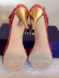 Brand New Stuart Weitzman Coral Pink & Gold Heel Sandals Size 5/38 - Whispers Dress Agency - Womens Sandals - 6