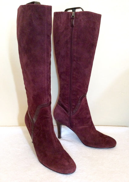 Marks & Spencer Burgundy/ Wine Suede Knee Length Boots Size 7/40.5 - Whispers Dress Agency - Sold - 1
