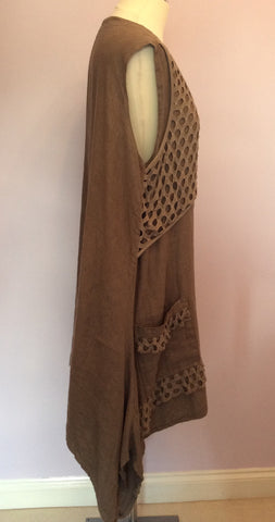 SARAH SANTOS LIGHT BROWN LINEN TUNIC TOP/MINI DRESS SIZE L - Whispers Dress Agency - Womens Tops - 2