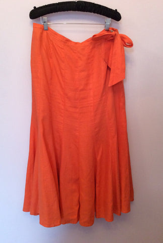 JAEGER ORANGE LINEN LONG TIE SIDE SKIRT SIZE 14 - Whispers Dress Agency - Womens Skirts - 1