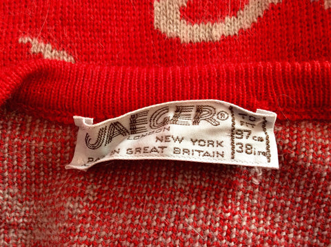 Vintage Jaeger Red & Grey Print Wool Blend Cardigan Size 38" UK M - Whispers Dress Agency - Sold - 3