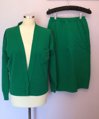 Vintage Jaeger Green Cardigan & Knit Skirt Size S - Whispers Dress Agency - Sold - 1