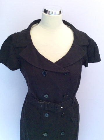 MINUET BLACK DOUBLE BREASTED BUTTON FRONT BELTED DRESS SIZE 12 - Whispers Dress Agency - Womens Dresses - 2