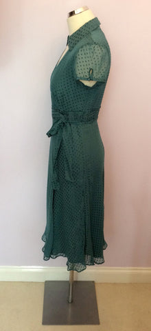 Monsoon Green Spotted Silk Blend Wrap Dress Size 12 - Whispers Dress Agency - Sold - 2