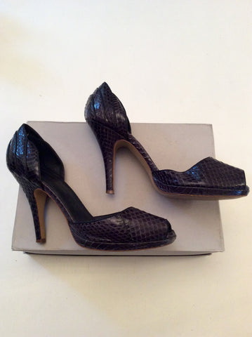 FRENCH CONNECTION BLACK LEATHER SNAKESKIN PEEPTOE HEELS SIZE 6/39 - Whispers Dress Agency - Womens Heels - 2