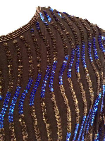 DEBUT BLACK & BLUE SEQUINNED SHORT SLEEVE TOP SIZE 12 - Whispers Dress Agency - Womens Tops - 3