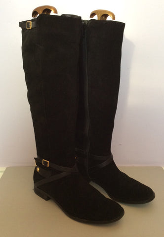 Carvela Black Suede & Leather Strap Knee High Boots Size 5/38 - Whispers Dress Agency - Sold - 1
