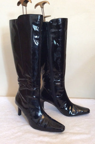 Clarks Soft Touch Black Patent Knee Length Boots Size 6/39 - Whispers Dress Agency - Sold - 3