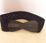 Vintage Jaeger Black Leather & Straw Weave 3 Inch Belt Size 28" - Whispers Dress Agency - Sold - 1