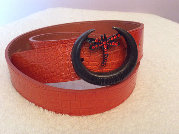Just Cavalli Orange Croc Leather Dragonfly Buckle Belt Size L - Whispers Dress Agency - Sold - 1